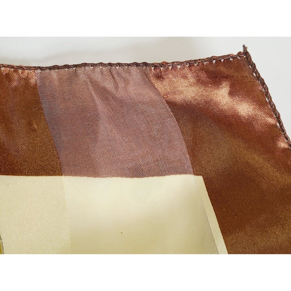 Vtg Floral Peony Satin Scarf Brown Border Lrg Square Lightweight Sheer Material - Picture 8 of 12